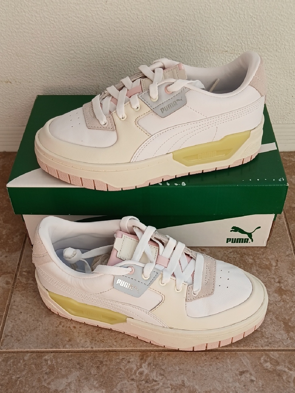Puma CALI DREAM White Sneakers with Pink/Yellow/Blue Accents NIB